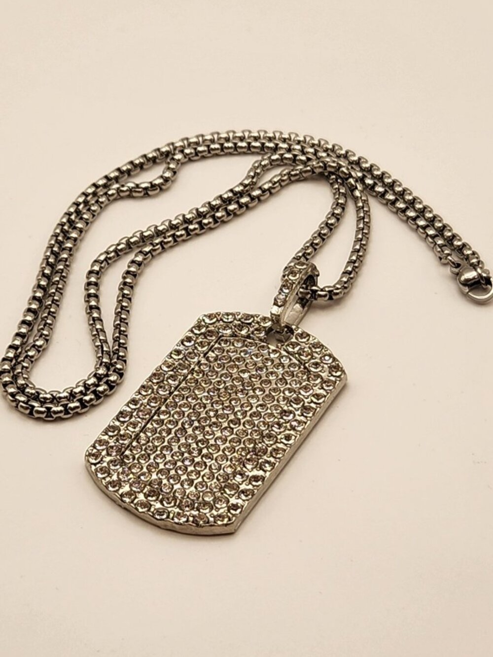 3 for $20 Dog tag style necklace unisex faux crystals VGUC